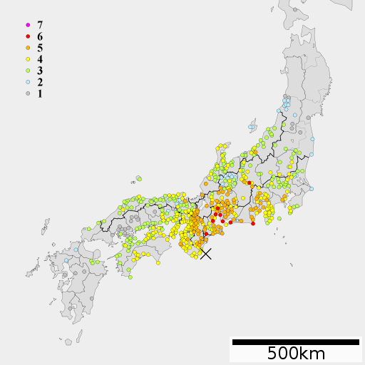 昭和東南海地震の震度分布